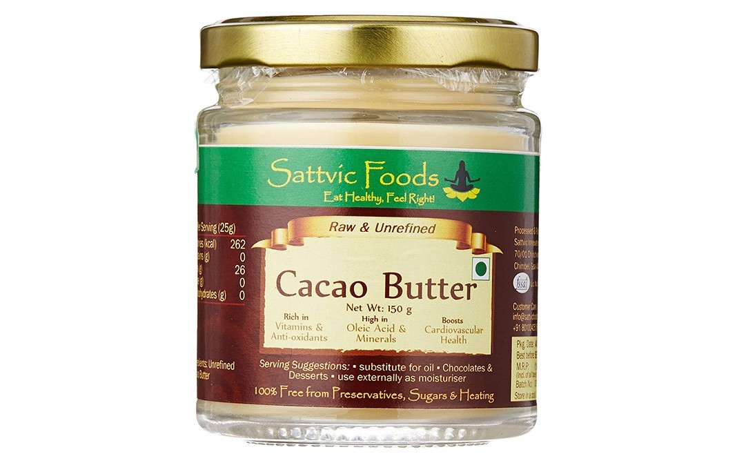 Sattvic foods Raw & Unrefined Cacao Butter   Glass Jar  150 grams